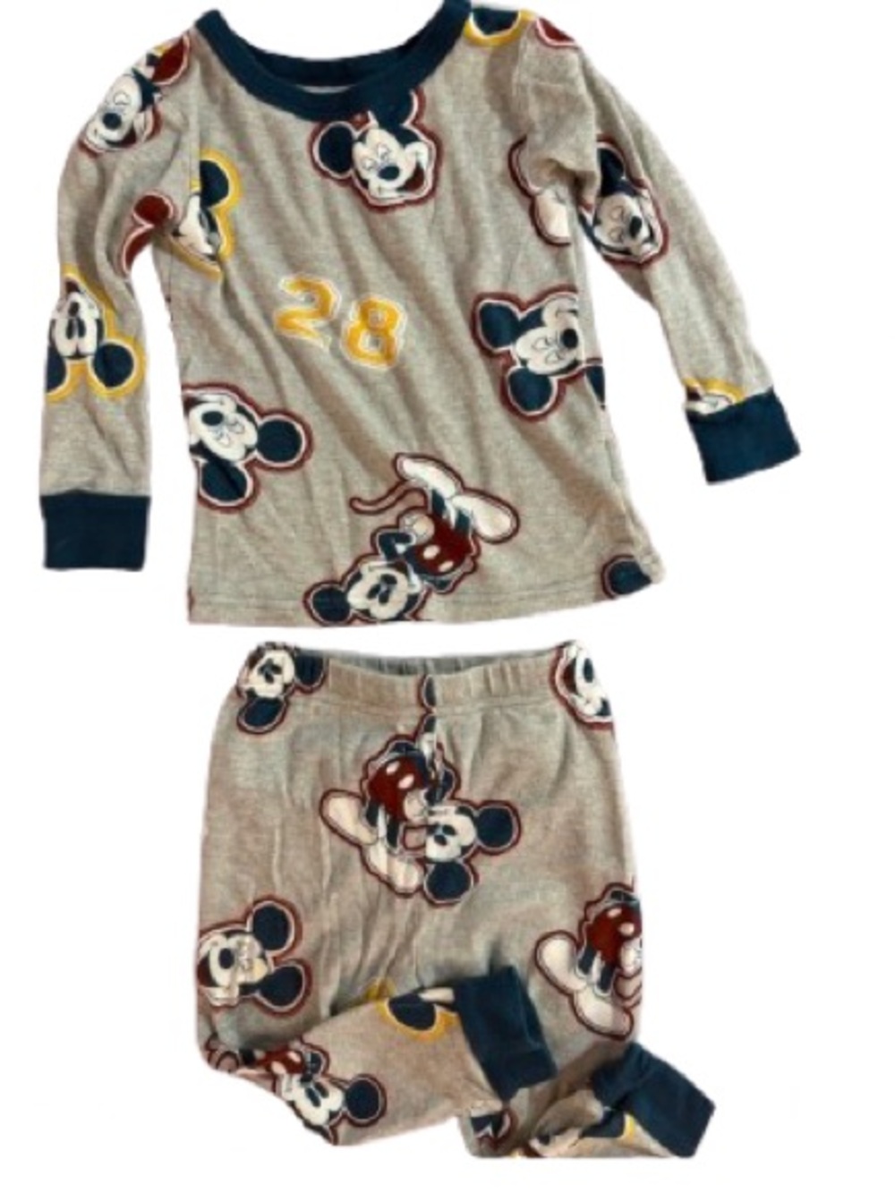 Disney Mickey Mouse Gray, Navy & Yellow Kids Pajama Set size 2T
